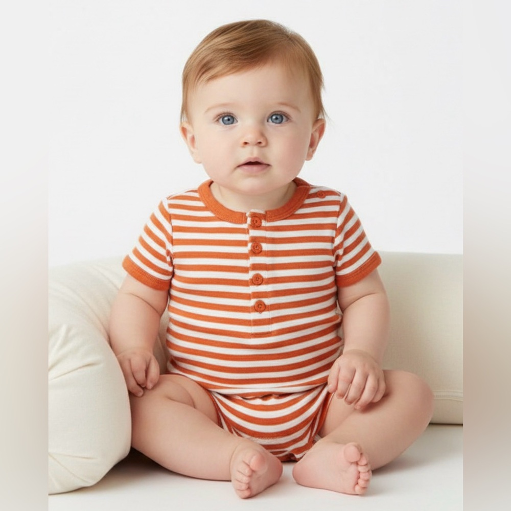 GAP Baby Orange White Striped Romper 0-3M Short Sleeve Summer Onesie